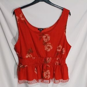 Women's 3x Willow Young Contemporary Red Floral Sleeveless Top Tank